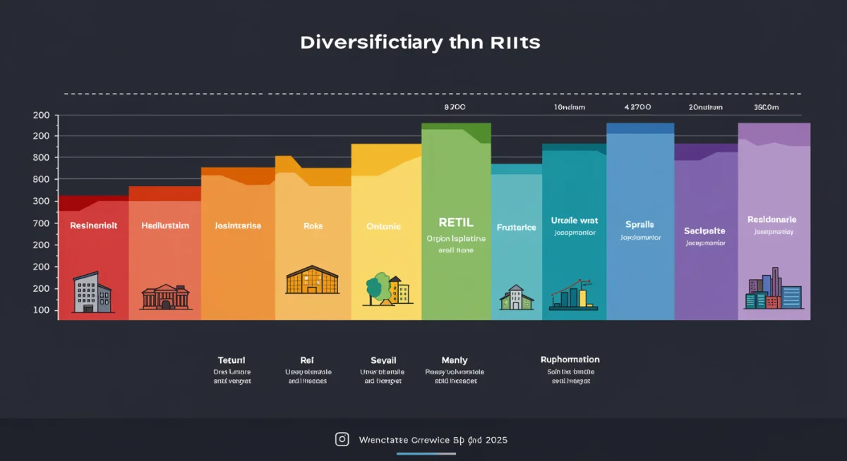 Infographic displaying diverse REIT sectors like residential, industrial, and healthcare, with 2025 performance projections.
