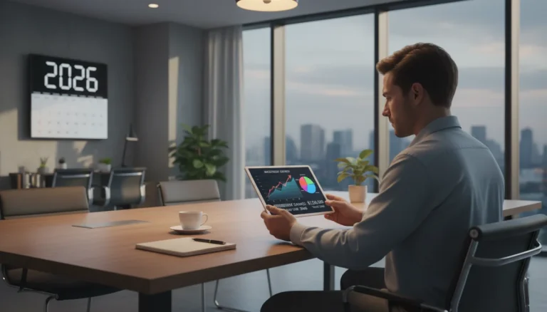 Thoughtful person reviewing 2026 retirement savings on tablet